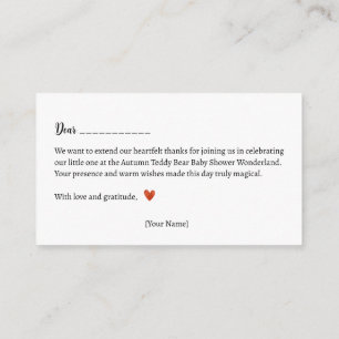 Thank You! Autumn Teddy Bear Baby Shower Enclosure Card