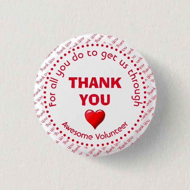 THANK YOU Awesome Volunteer Customisable 3 Cm Round Badge (Front)