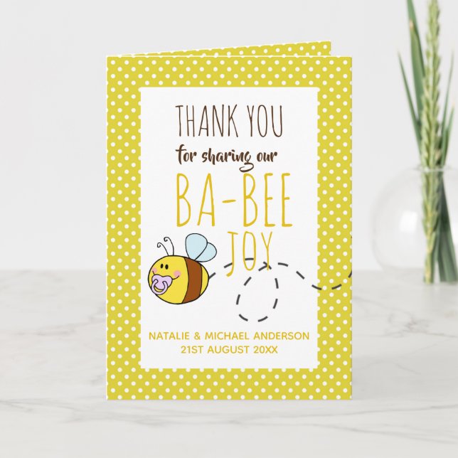 Thank You BA-BEE Baby Shower Greeting Yellow Cute Card (Front)
