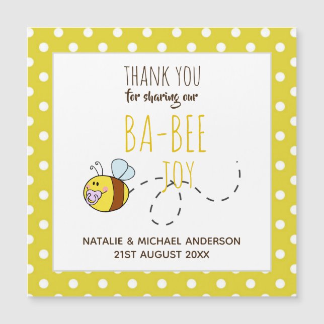 Thank You BA-BEE Baby Shower Yellow Polkadot (Front)