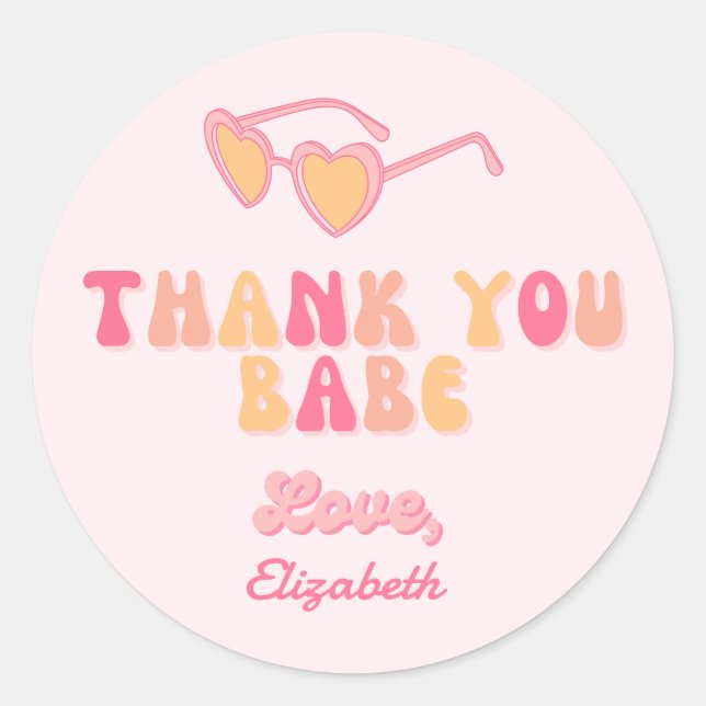 Thank You Babe Heart Sunglasses Round Sticker (Front)