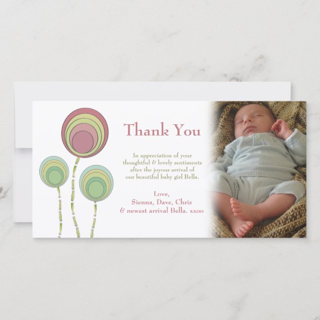 Thank You Baby Boy or Girl Photo Card Template (Front)