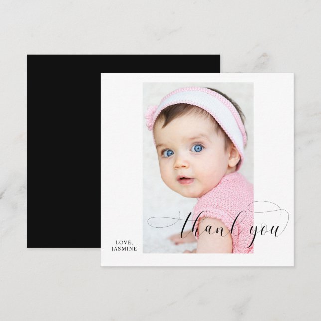 Thank you Baby Calligraphy Swashes Elegant Simple Card (Front/Back)