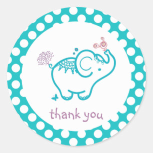 Thank you- Baby Elephant And Flowers Classic Round Sticker