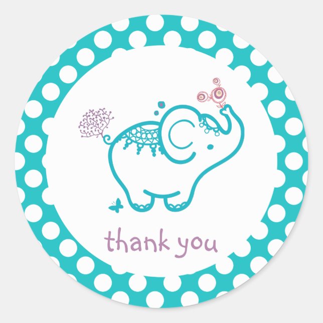 Thank you- Baby Elephant And Flowers Classic Round Sticker (Front)