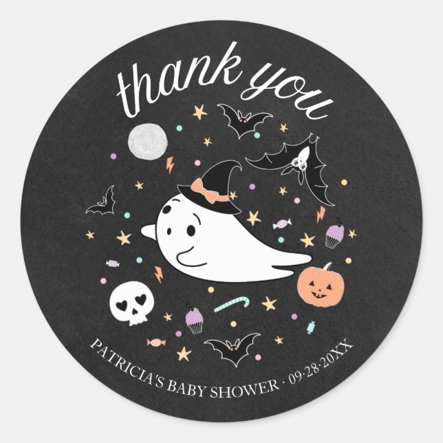 Thank You Baby Ghost Halloween Girl Baby Shower Classic Round Sticker (Front)