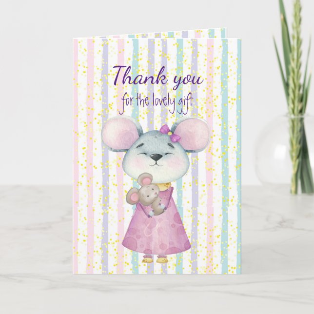  Thank you Baby Gift Fun Cute Mouse Animal  Card (Front)