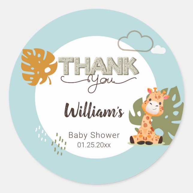 Thank you Baby Giraffe, Baby Shower Invitation Classic Round Sticker (Front)