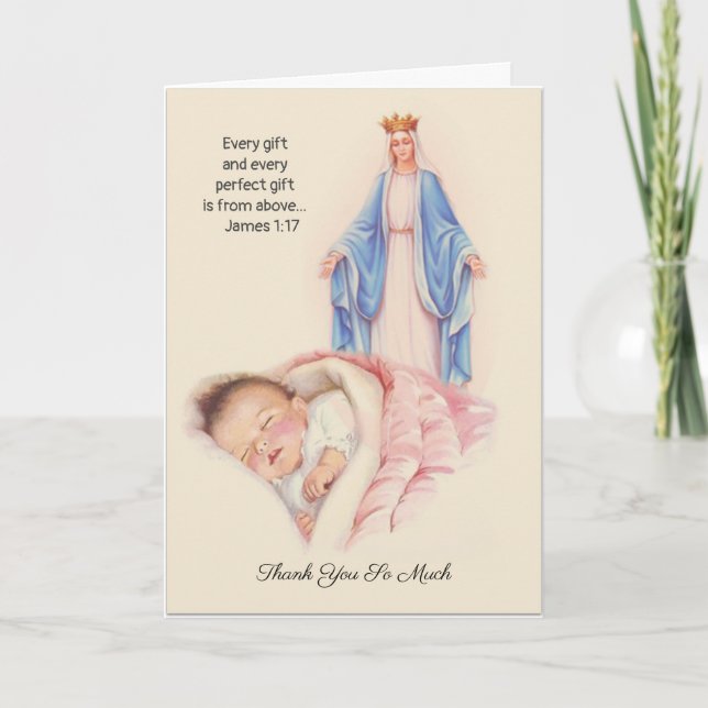 Thank You Baby Girl Blessed Virgin Mary Catholic Card (Front)