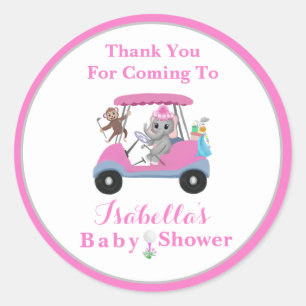 Thank You Baby Girl Golfing Elephant & Monkey Classic Round Sticker