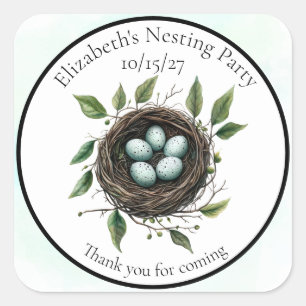 Thank you Baby Nesting Party Bird Nest Square Sticker