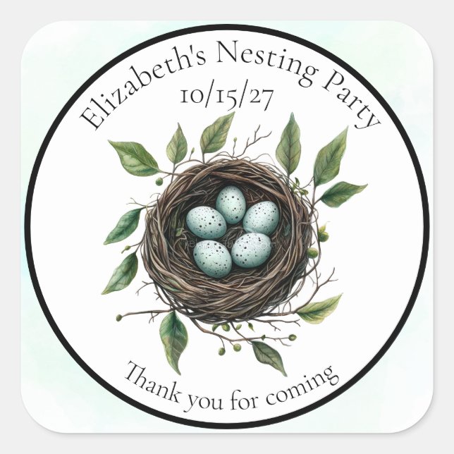 Thank you Baby Nesting Party Bird Nest Square Sticker (Front)