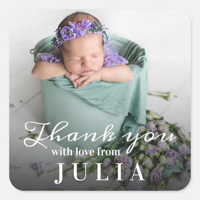 Thank You Baby Newborn Baby Shower Script Classic  Square Sticker (Front)