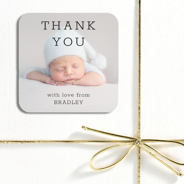 Thank You Baby Newborn Baby Shower Script Square Sticker (Creator Uploaded)