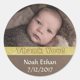 Thank you Baby Photo Brown and Gold Sticker