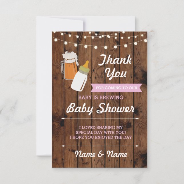 Thank you Baby Shower Beer Brewing Pink Girl Invitation (Front)
