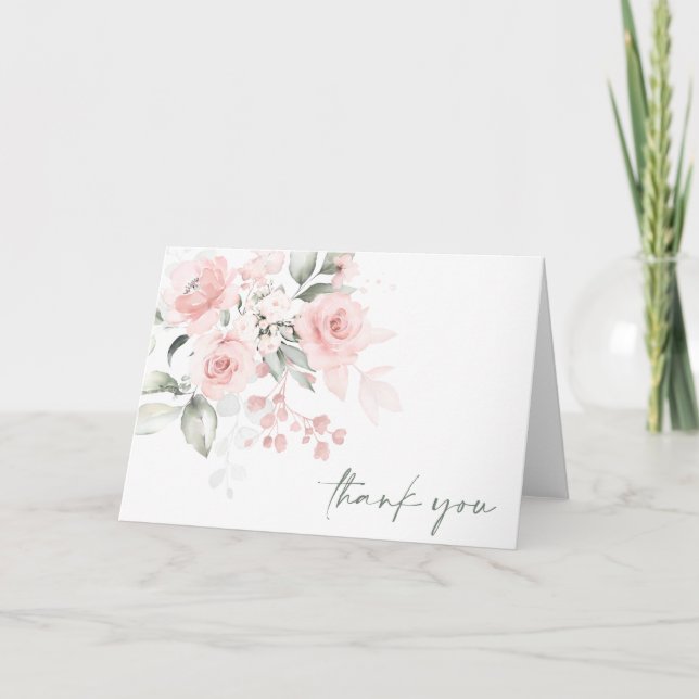 THANK YOU Baby Shower Blush Pink Watercolor GIRL Card (Front)