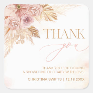 Thank You Baby Shower Boho Pampas Grass Theme Square Sticker