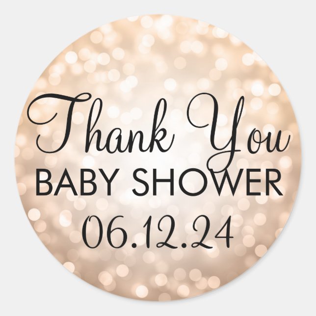 Thank You Baby Shower Copper Glitter Lights Classic Round Sticker (Front)
