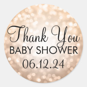 Thank You Baby Shower Copper Glitter Lights Classic Round Sticker