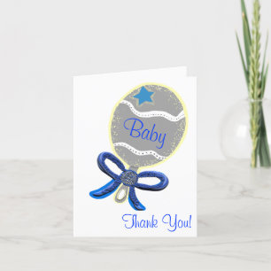 Thank You Baby Shower Elegant Blue Rattle