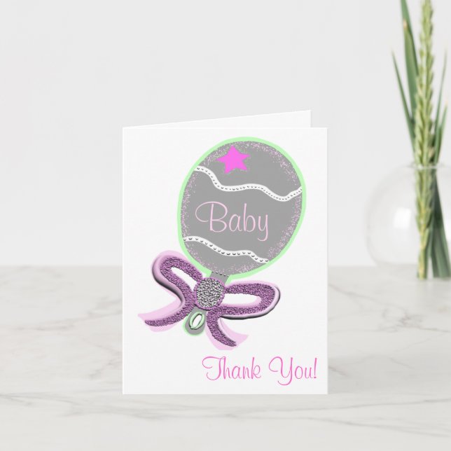 Thank You Baby Shower Elegant Pink Rattle (Front)