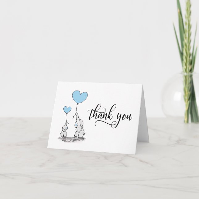 THANK YOU Baby Shower Elephant BOY Blue | BLANK Card (Front)