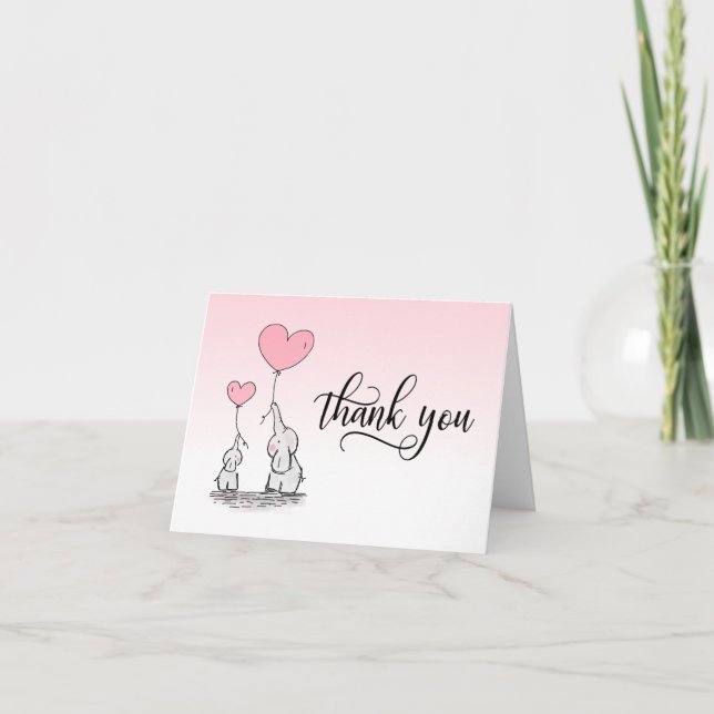 THANK YOU Baby Shower Elephant Girl Pink | BLANK (Front)