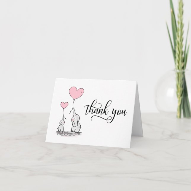 THANK YOU Baby Shower Elephant Girl Pink | BLANK (Front)