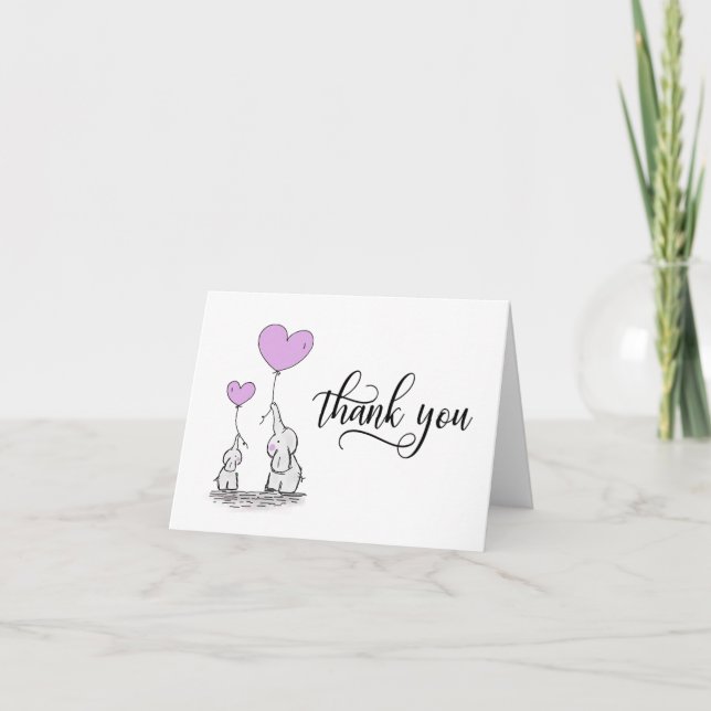 THANK YOU Baby Shower Elephant LAVENDER | BLANK (Front)