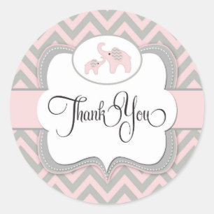 Thank You Baby Shower Elephant Sticker in Pink