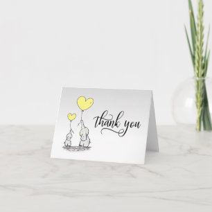 THANK YOU Baby Shower Elephant YELLOW Grey   BLANK Card