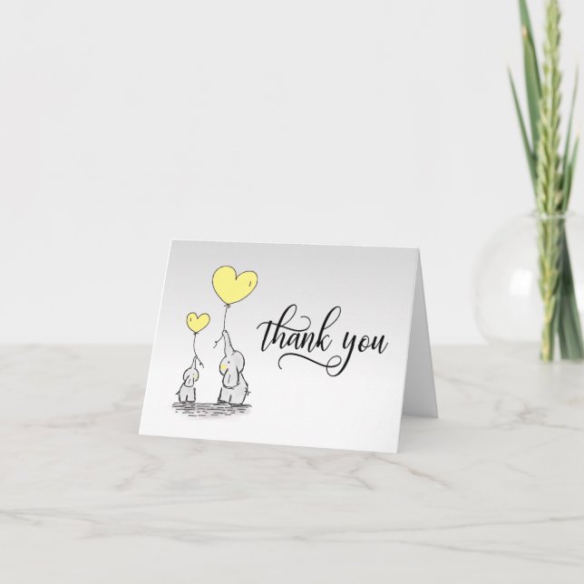 THANK YOU Baby Shower Elephant YELLOW Grey | BLANK Card (Front)