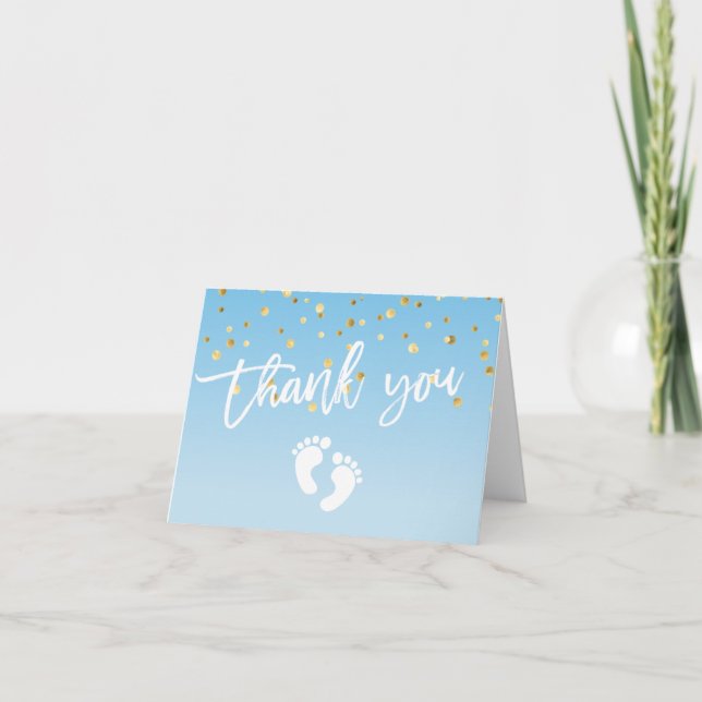 THANK YOU Baby Shower Feet Blue Gold BOY | BLANK (Front)
