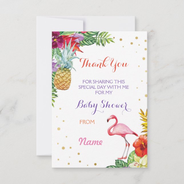 Thank You Baby Shower Flamingo Aloha Luau Cards (Front)