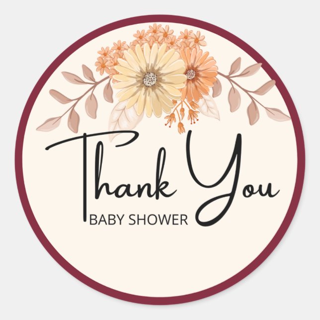 Thank You baby shower floral round stiker  Classic Round Sticker (Front)