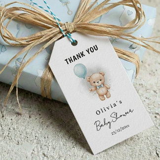 Thank you Baby Shower for Boy Blue Balloon Bear Gift Tags