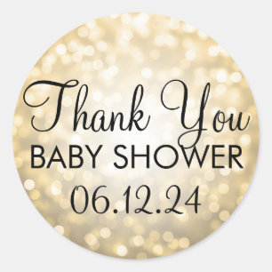 Thank You Baby Shower Gold Glitter Lights Classic Round Sticker