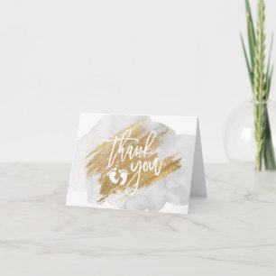 THANK YOU Baby Shower Grey Gold Neutral Watercolor Card