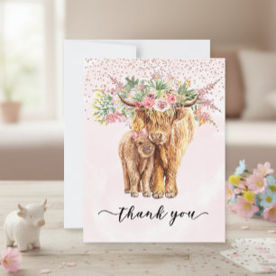 Thank you Baby Shower Highland Cow Pink  Card