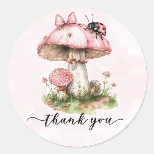 Thank you Baby Shower Ladybug Mushroom Classic Round Sticker