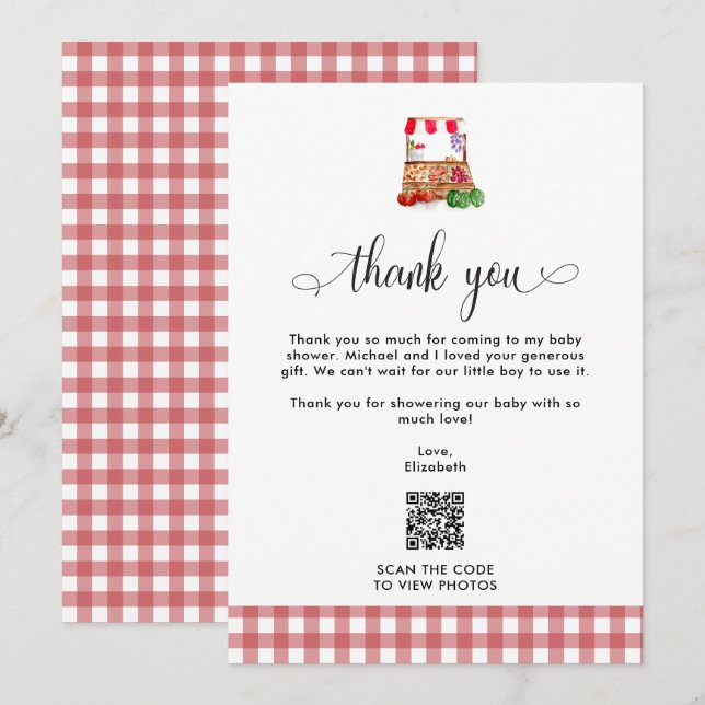 Thank you Baby Shower Locally Grown Farm QR Code Card (Front/Back)