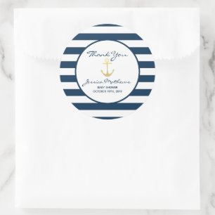 Thank You Baby Shower Nautical Baby Boy Favour Classic Round Sticker