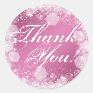 Thank You Baby Shower Night Sparkle Pink Classic Round Sticker