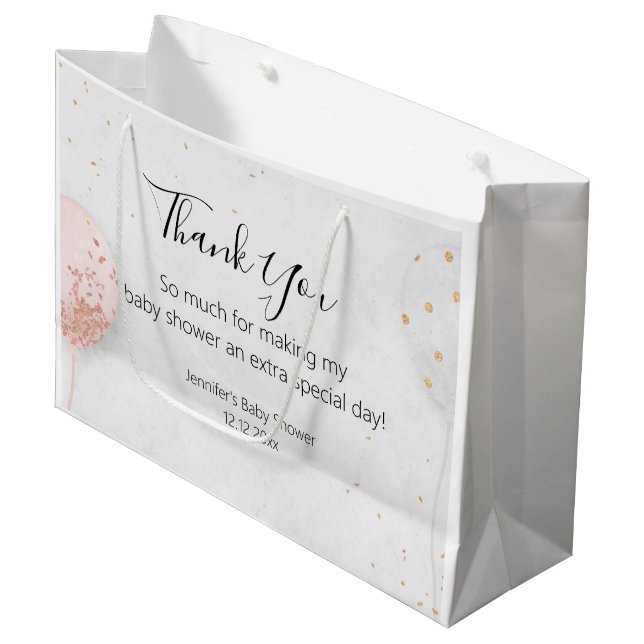 thank you baby shower pink balloons  stylish chic large gift bag (Front Angled)