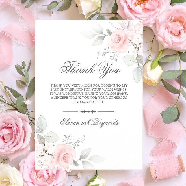 THANK YOU BABY SHOWER PINK FLORAL ROSES GIRL CARD (THANK YOU BABY SHOWER PINK FLORAL ROSES GIRL)