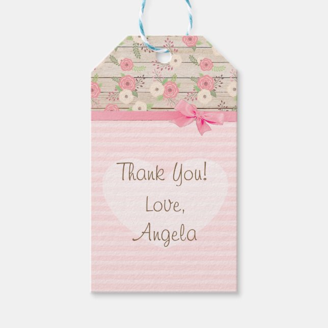 Thank You Baby Shower Pink Flowers Gift Tag (Front)