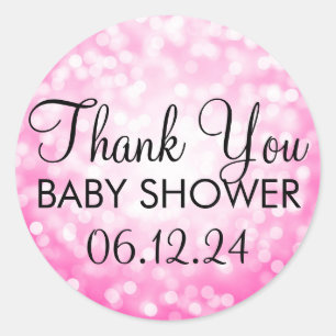 Thank You Baby Shower Pink Glitter Lights Classic Round Sticker