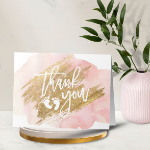 THANK YOU Baby Shower Pink Gold Watercolor Card