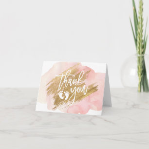 THANK YOU Baby Shower Pink Gold Watercolor Card